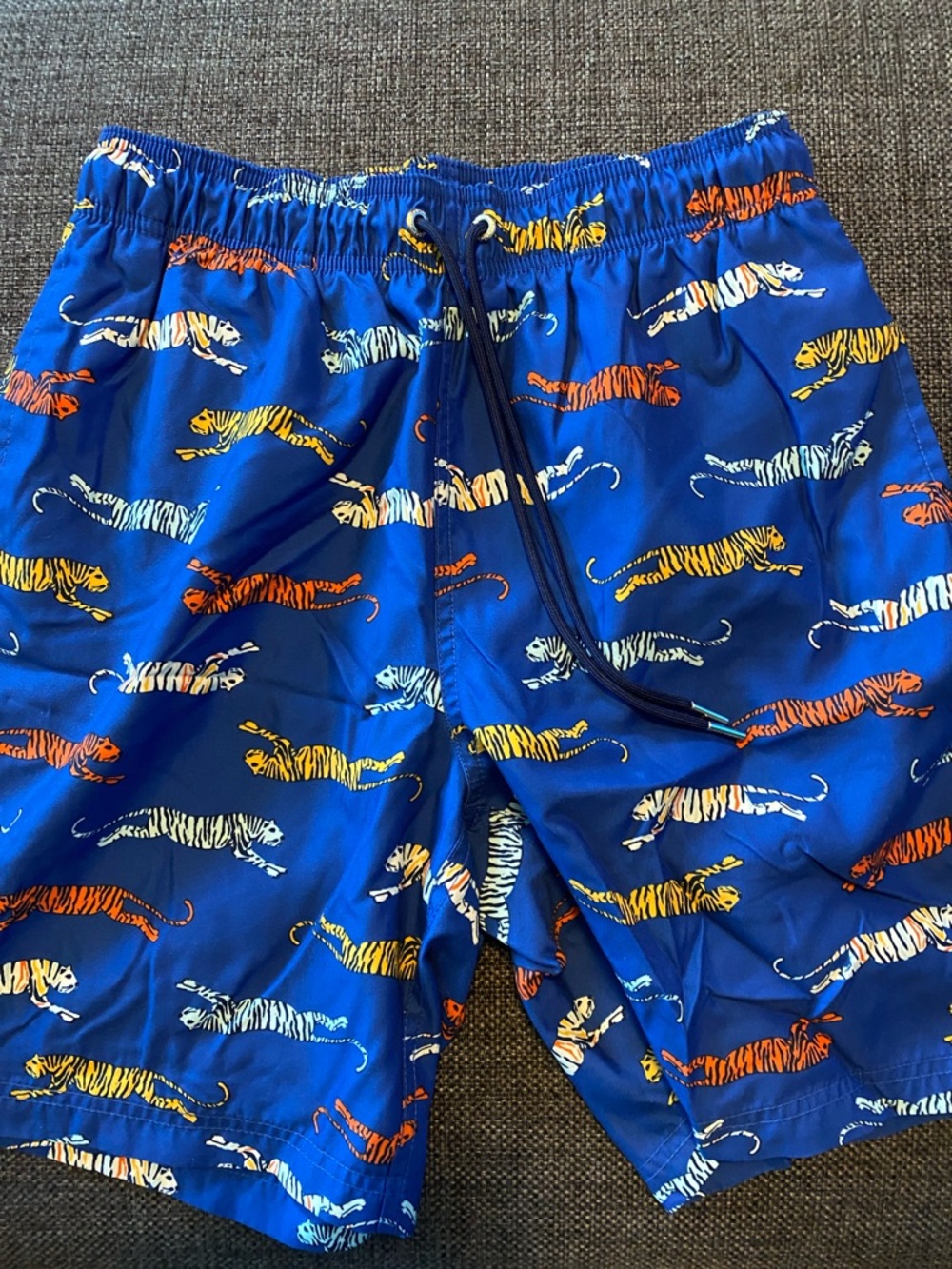 🐅 Lands’ End Mens S Mesh Lined Swim Trunks, Blue Tiger Print